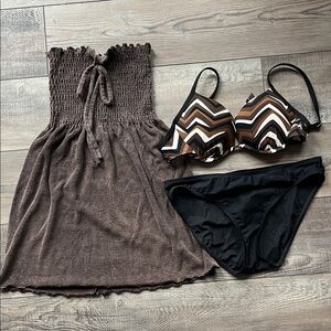 2bamboo Brown and Black Chevron Bikini Set